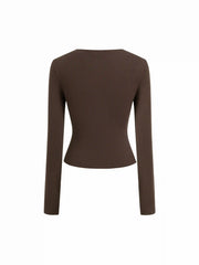 Round Neckline Asymmetrical Twist Metal Detail Top