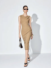 Textured Cowl Neck Bodycon Midi Dress
