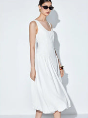 Scoop Neck Draped Bubble Hem Maxi Dress