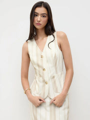 Linen-blend V-neck Stripe Blazer Vest