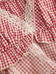 Gingham Sweetheart Lace Panel Ruffle Cami Top