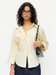 Cotton-blend Middle Sleeve Blouse