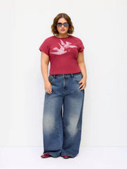 Denim Low Rise Studded Wide Leg Jeans