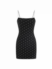 Cotton-blend Polka Dot Square Neck Contrasting Binding Bodycon Mini Dress