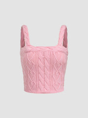 Cable Knitted Square Neck Crop Tank Top
