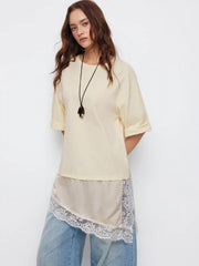 Oversized Lace Panel Short Sleeve Tee