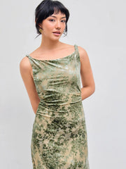 Scoop Neckline Floral Ruched Midi Dress