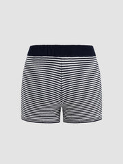 Knit Striped Knotted Mid Rise Shorts