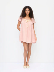 Satin Square Neck Puff Sleeve Bowknot Babydoll Mini Dress
