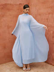 Chiffon High Neck Cape Tie Back A-line Maxi Dress