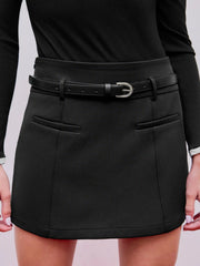 Middle Waist Solid Belted Skort