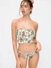 Bandeau Floral Shirred Lettuce Trim Bracelet Bikini Set