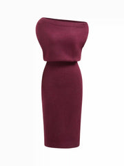 Knit Wool-blend Off-shoulder Split Midi Pencil Dress