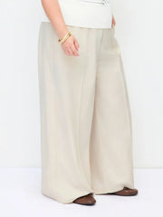 Linen-blend Mid Rise Pleated Wide Leg Trousers Curve & Plus
