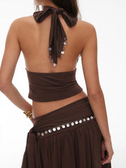High Stretch Halter Neckline Crop Tank Top with Scarf
