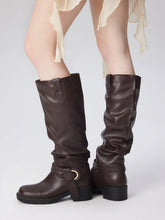 BUCKLE CHUNKY HEELED KNEE HIGH BOOTS