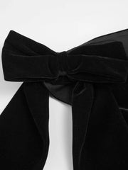 Velvet Asymmetrical Neck Bowknot Mini Dress