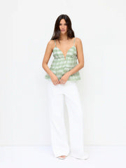Stripe Sweetheart Backless Ruffle Hem Oversized Cami Blouse