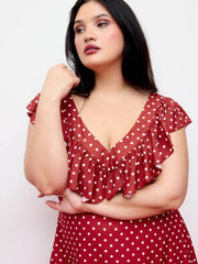Polka Dot V-Neck Ruffled Maxi Dress Curve & Plus