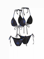 Halter Neckline Floral Tie Side Bikini Set with Flower Charm