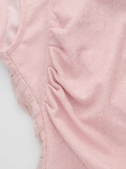 Mesh Square Neck Solid Ruched Ruffle Hem Crop Tank Top
