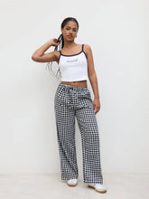 Cotton-blend U-neckline Bowknot Cami Top & High Rise Gingham Wide Leg Trousers Set