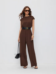 Round Neckline Oversized Jumpsuit with Belt