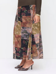 Velvet Mid Rise Floral Elastic Waist Maxi Mermaid Skirt