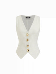V-Neck Texture Metal Detail Vest