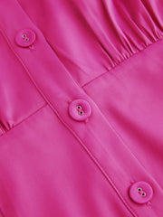 Satin Collar Button Long Sleeve Shirt Dress