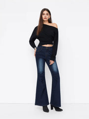Stretch Cider Denim Low Rise Washed Ruched Flared Jeans
