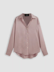 Satin Collar Solid Button Long Sleeve Shirt