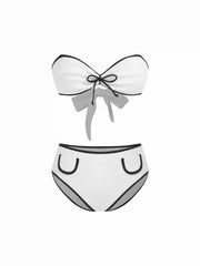 Halter Neckline Contrasting Binding Bowknot Cheeky Bikini Set