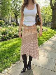 Mesh Floral Asymmetrical Hem Split Maxi Skirt