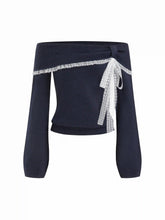 Knit Wool-blend Off-shoulder Lace Trim Long Sleeve Top