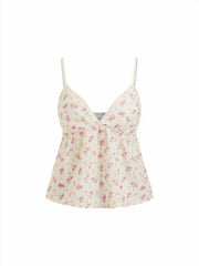 V-Neck Floral Lace Panel Cami Top