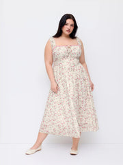 Ditsy Floral Square Neck Lace Trim Midi Dress Curve & Plus