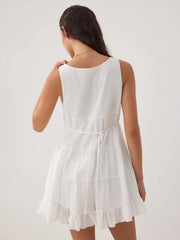 Cotton V-neck Textured Ruffled Mid Rise Oversized Romper