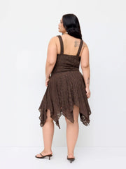 Lace V-neck Wrap Metal Detail Hanky Hem Midi Dress Curve & Plus
