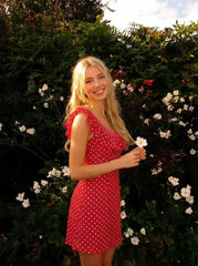 Polka Dot U-neckline Ruffled A-line Mini Dress