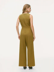V-neck Ruched Metal Detail Wide Leg Jumpsuit