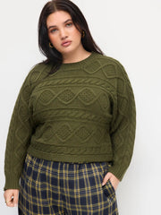 Cable Knit Round Neckline Knotted Tie Back Top Curve & Plus