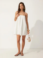 Linen-blend Beaded Knotted Cami Mini Dress
