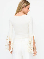 Boat Neck Long Ruffle Sleeve Top