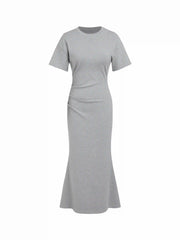 Round Neckline Batwing Sleeve Ruched Mermaid Maxi Dress