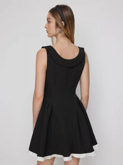 Cotton-blend Peter Pan Collar Bowknot Ruffled A-line Mini Dress