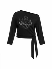 Cotton-blend Abstract Graphic Asymmetrical Neck Tee Curve & Plus