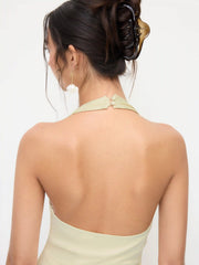 Satin Halter V-neck Split Draped Maxi Dress