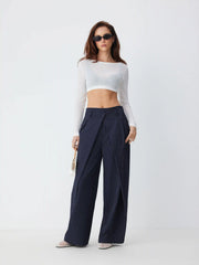 Striped Low Rise Pleated Straight Leg Trousers