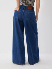 Stretch Denim Low Rise Wide Leg Trousers